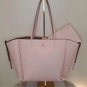 $398 AUTHENTIC NEW MICHAEL KORS LIGHT PINK WHITE SMOKEY ROSE FREYA OPEN TOTE NEW